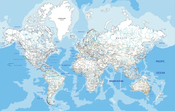 Mappa stradale mondiale con etichettatura — Vettoriale Stock