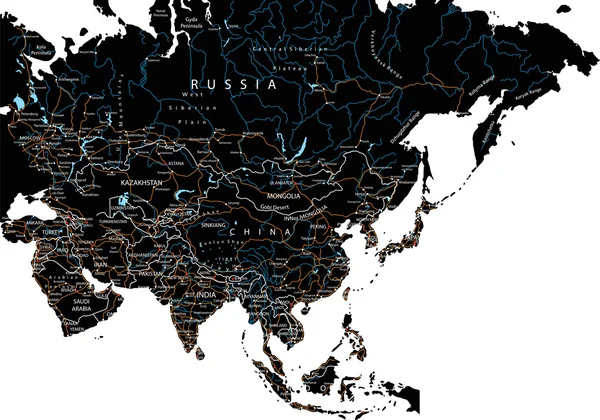 Carte routière Asie avec étiquetage — Image vectorielle