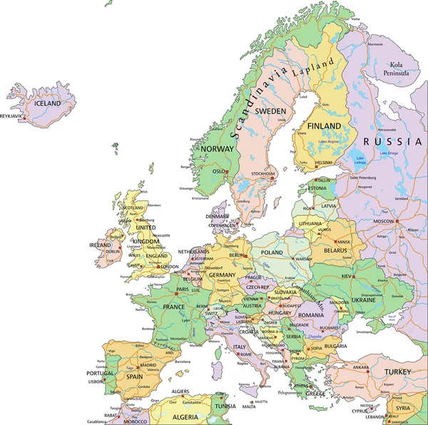 Mappa politica dell'Europa — Vettoriale Stock