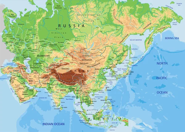 Физическая карта Азии с меткой — стоковый вектор