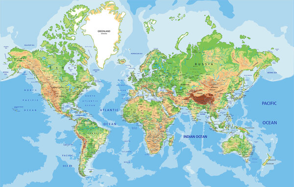World map with labeling.