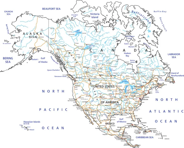 Hoja de ruta de América del Norte — Archivo Imágenes Vectoriales