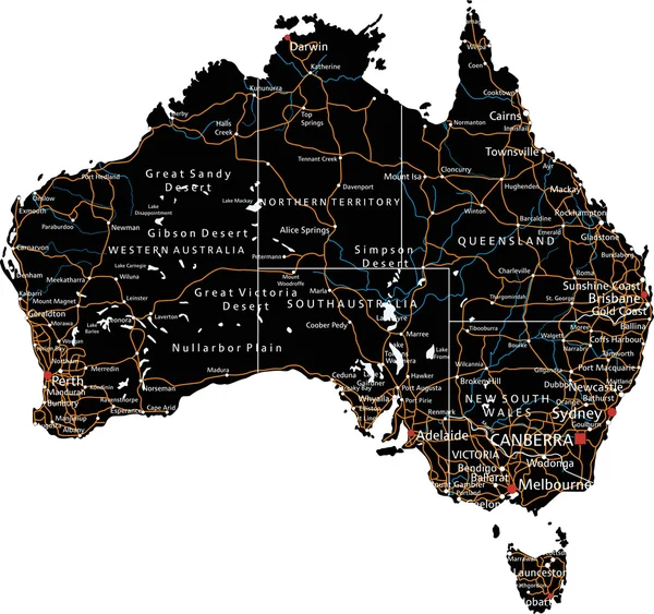 Australia road map con etichettatura — Vettoriale Stock