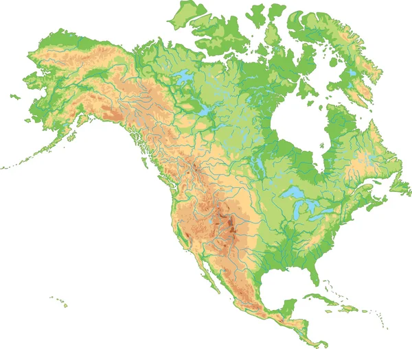 Mapa físico de América del Norte . — Vector de stock