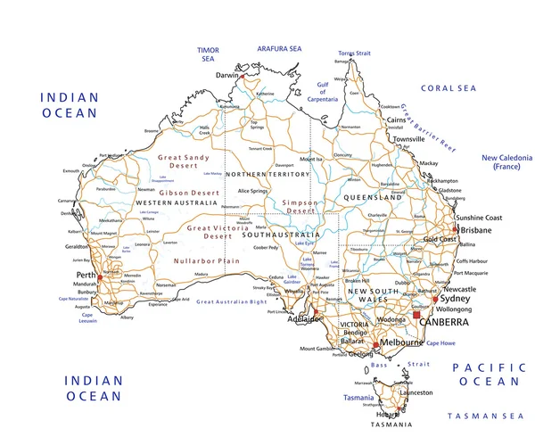 Australien Roadmap mit Beschriftung. — Stockvektor