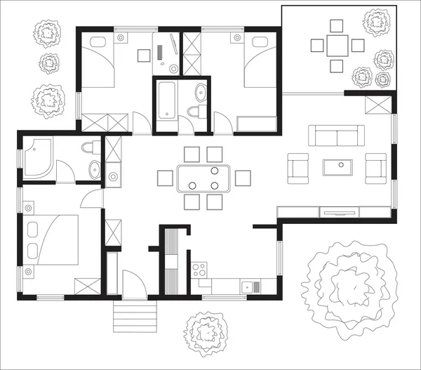 Plano de chão de uma casa . Vetor De Stock