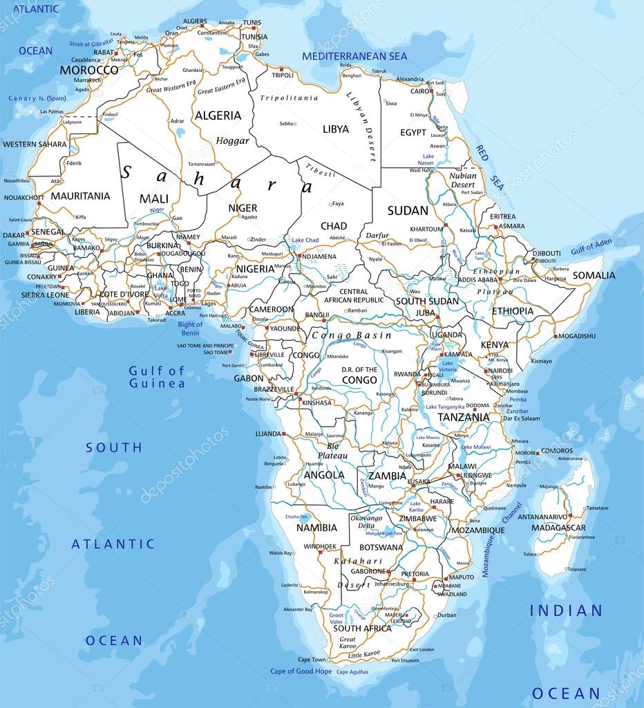 podrobná mapa afriky Afrika cestovní mapa s označením — Stock Vektor © delpieroo #63375515 podrobná mapa afriky