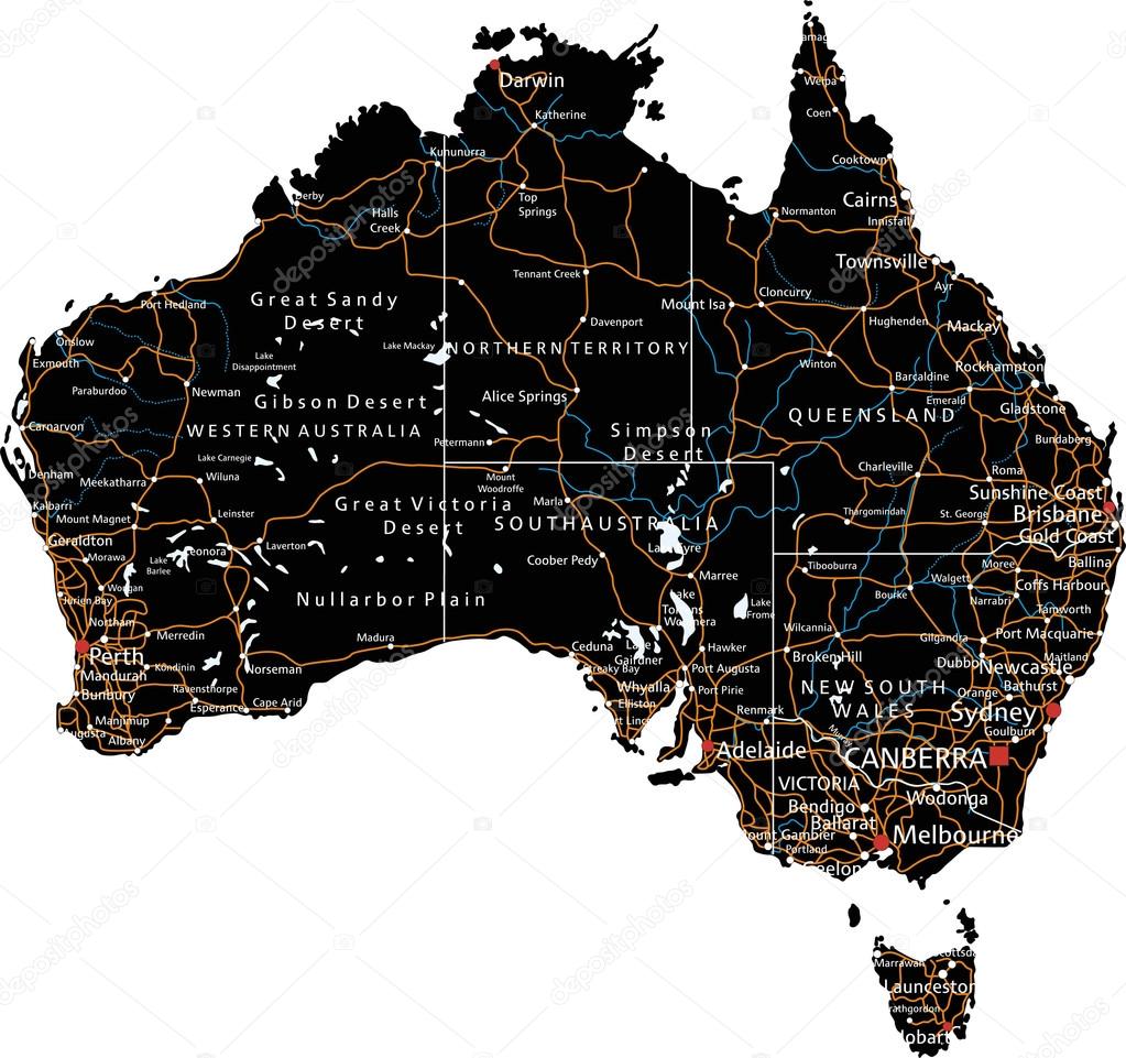 Australia road map with labeling