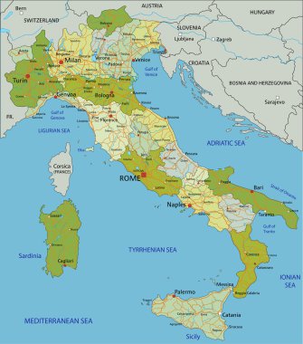 Italy - political map with separated layers.