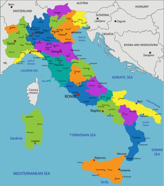 Colorful Italy political map