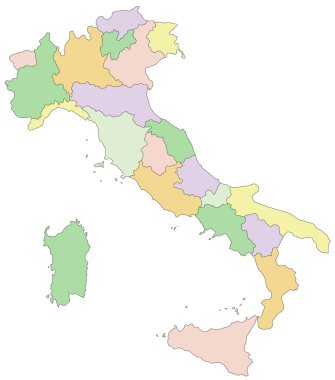 Italy -  political map with separated layers.