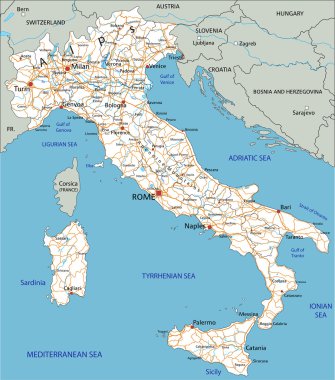 Italy road map with labeling.