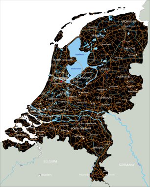 Netherlands road map with labeling. clipart