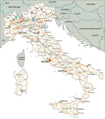 Italy road map with labeling.