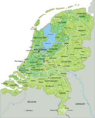 Netherlands physical map with labeling.