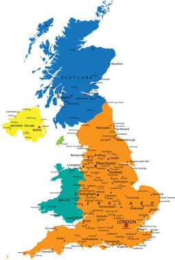 Renkli İngiltere siyasi harita