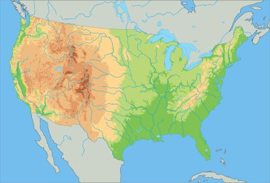 Amerika Birleşik Devletleri fiziksel harita.