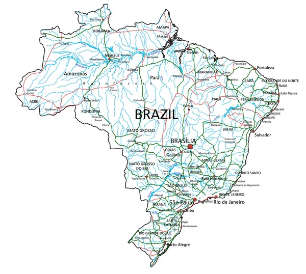 Brasil mapa de carreteras y carreteras . — Vector de stock