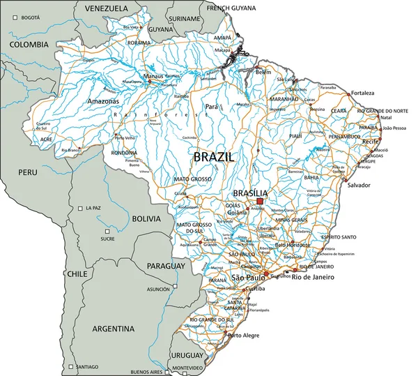 Brasilien färdplan med märkning. — Stock vektor