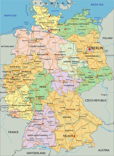 Alemania - mapa político con capas separadas . — Vector de stock