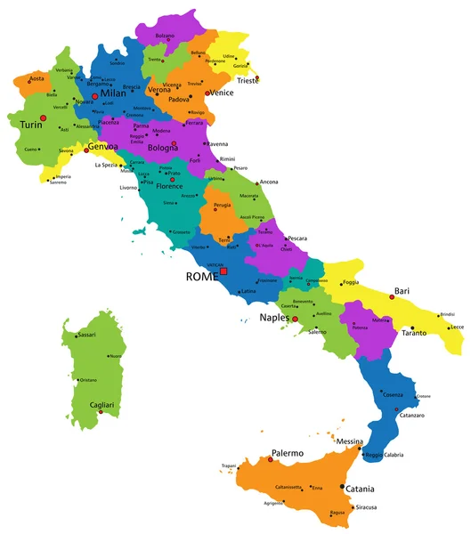 Барвисті політична мапа Італії — стоковий вектор