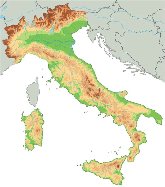 Italia mapa físico . — Vector de stock