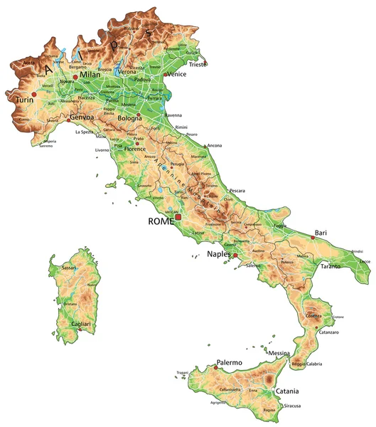 Italy physical map with labeling. — Stock Vector