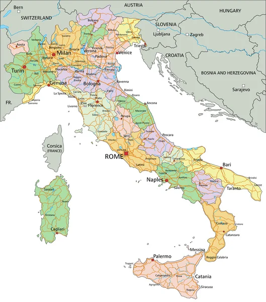 Italy -  political map with separated layers. — Stockový vektor