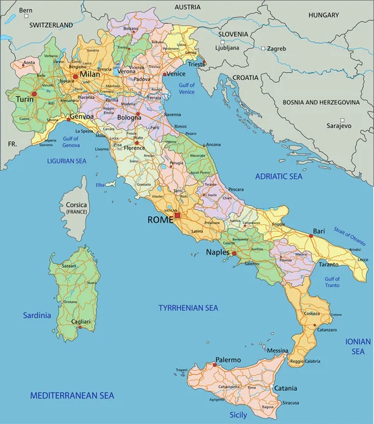 Italia - mapa político con capas separadas . — Vector de stock