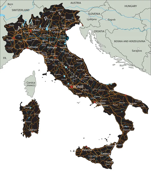 Italy road map with labeling. — 图库矢量图片