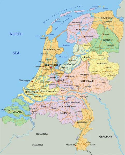 Netherlands - political map with separated layers. — 图库矢量图片