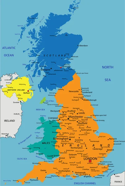 Colorido mapa político del Reino Unido — Vector de stock
