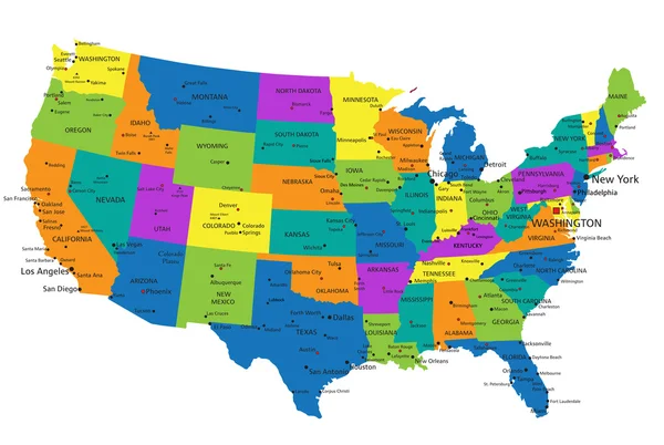 Mapa Político de Estados Unidos de América — Archivo Imágenes Vectoriales