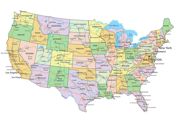 Vereinigte Staaten von Amerika - politische Landkarte — Stockvektor