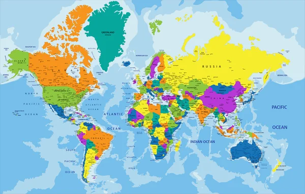 Kleurrijke politieke wereldkaart — Stockvector