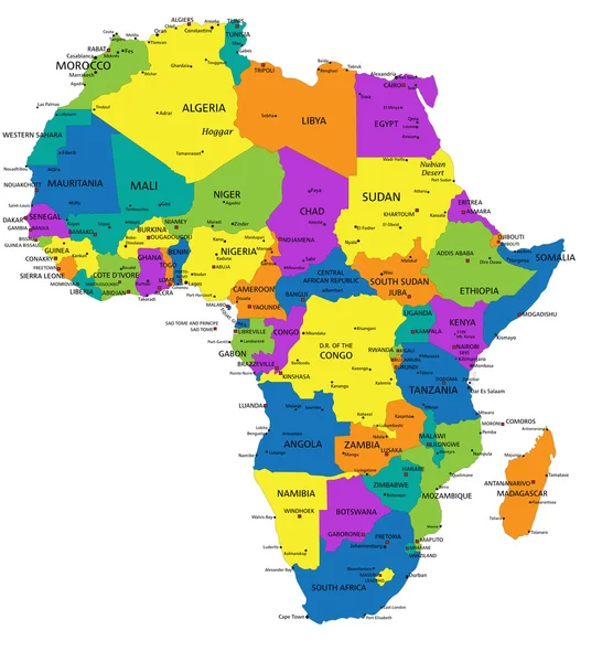 Carte politique de l'Afrique colorée — Image vectorielle