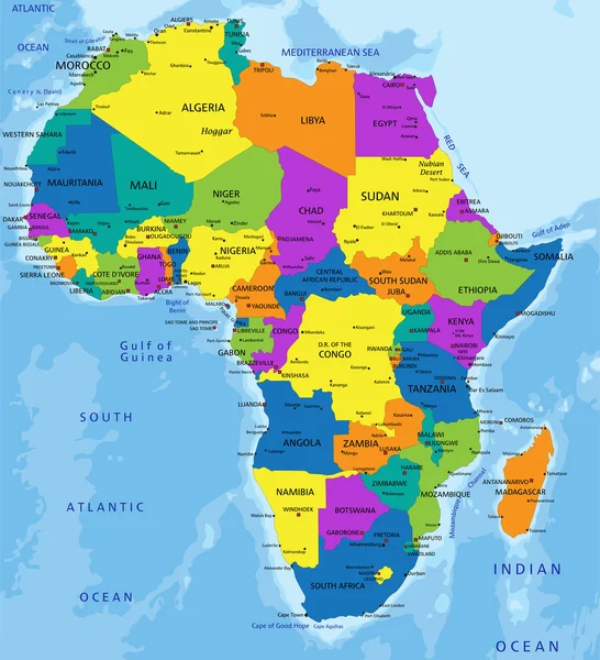 Carte politique de l'Afrique colorée — Image vectorielle