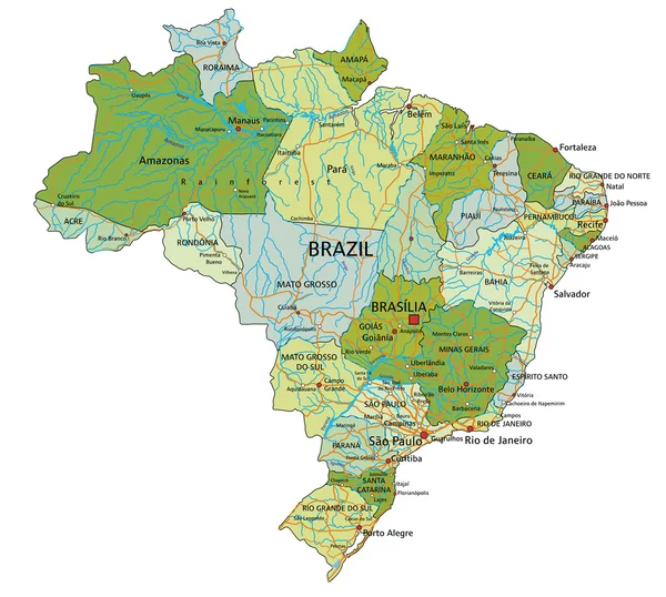 Brasil - Peta politik dengan lapisan yang terpisah . - Stok Vektor