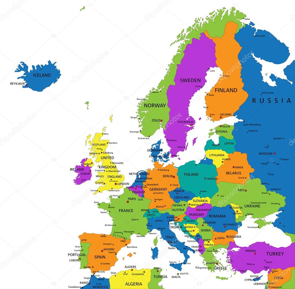 Colorful Europe political map