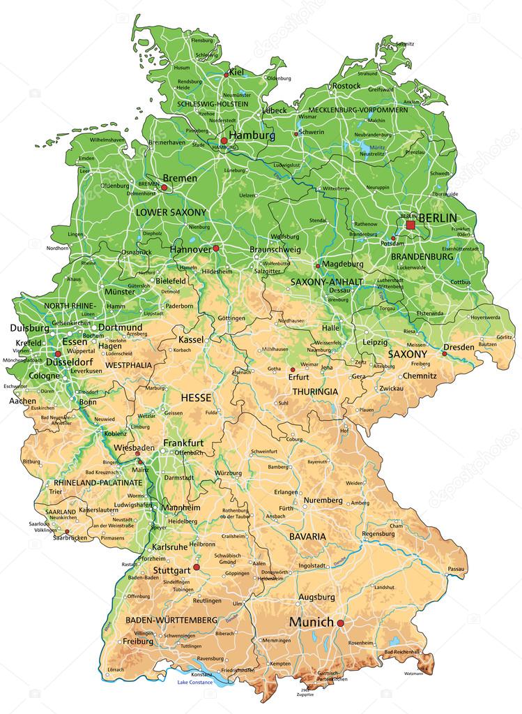 német domborzati térkép Németország domborzati térképe, címkézés — Stock Vektor  német domborzati térkép