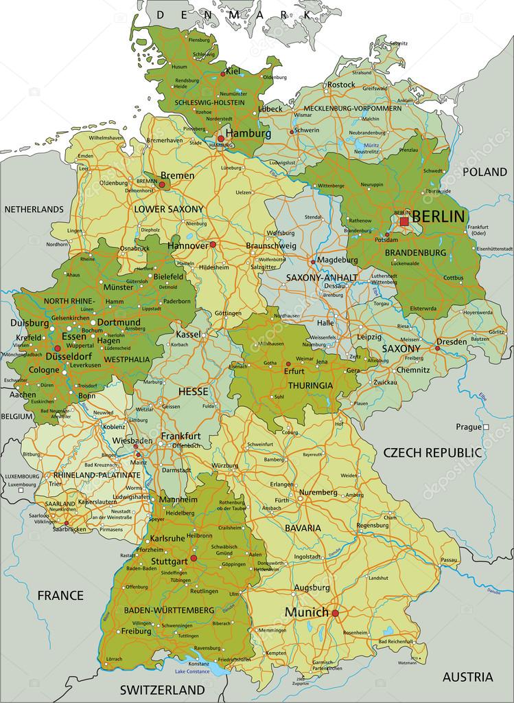 Germany -  political map with separated layers.