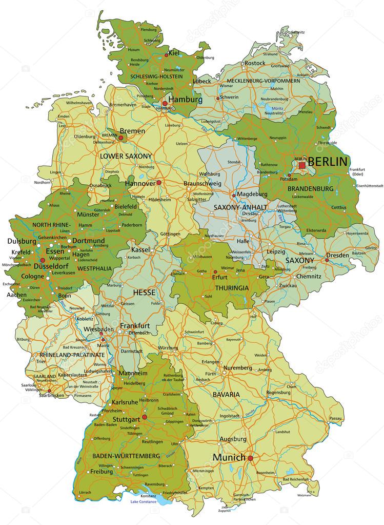Germany -  political map with separated layers.