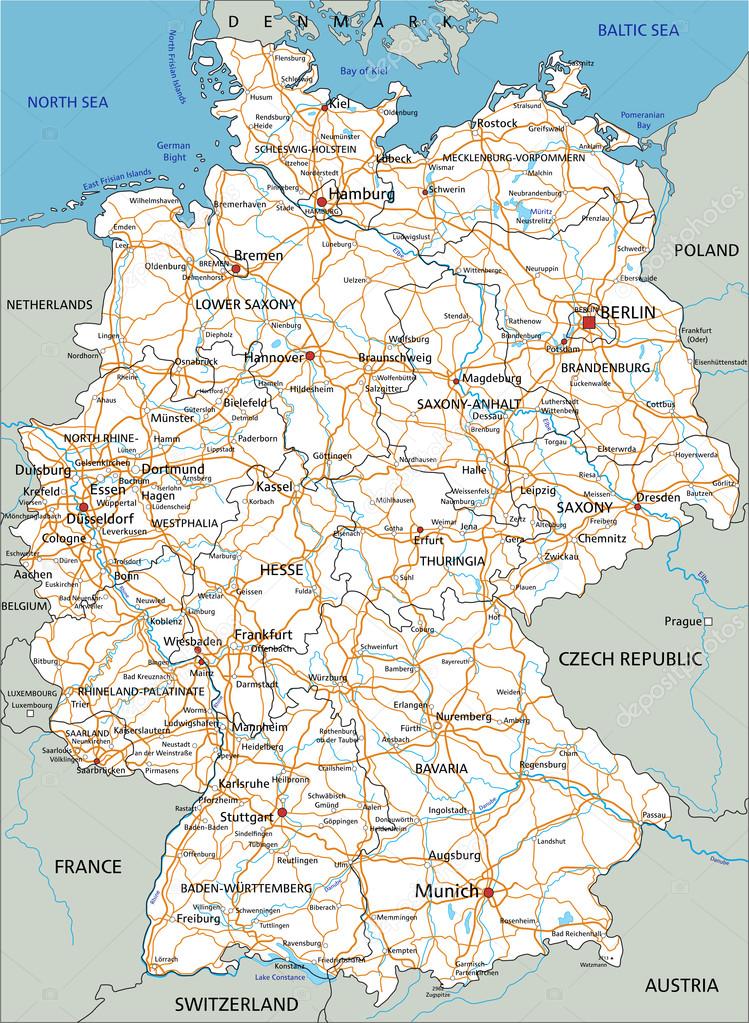 Germany road map with labeling.