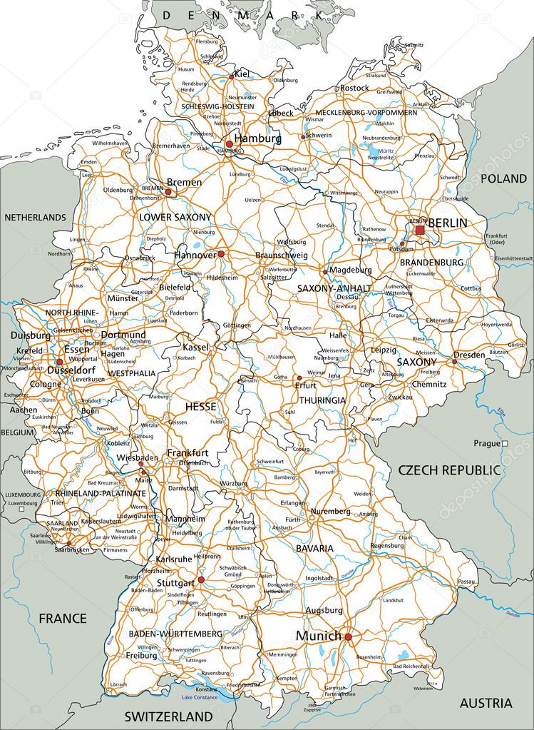 Germany road map with labeling.