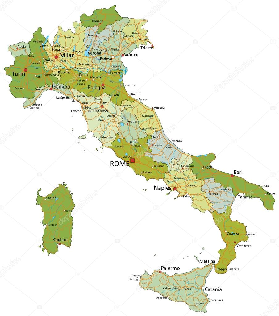Italy - political map with separated layers.
