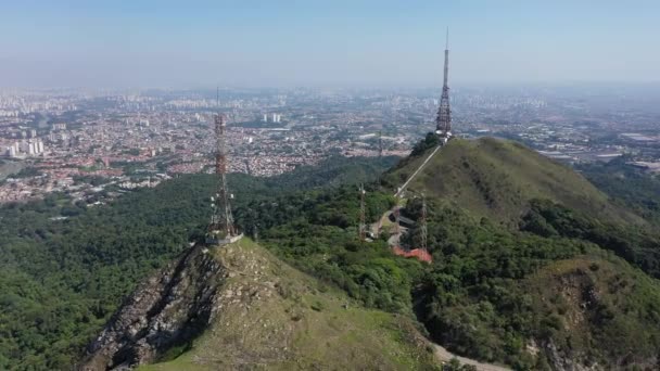 Antena Szczycie Sceny Wzgórzem Pico Jaragua Sao Paulo Brazylia Antena — Wideo stockowe