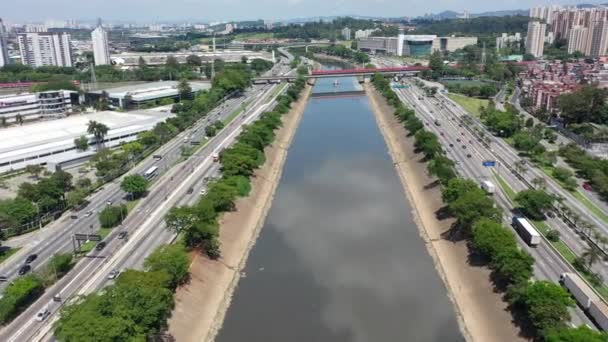 Paisaje Urbano Sao Paulo Brasil Tren Vista Transporte Escena Autopista — Vídeos de Stock