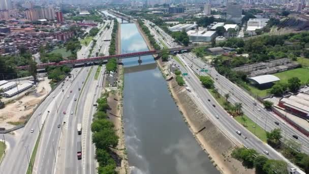 Paisaje Urbano Sao Paulo Brasil Tren Vista Transporte Escena Autopista — Vídeo de stock