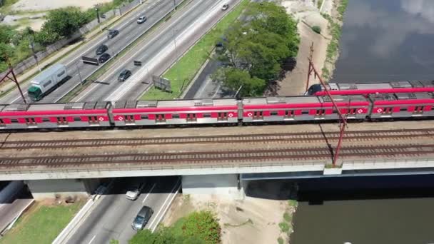 Paisaje Urbano Sao Paulo Brasil Tren Vista Transporte Escena Autopista — Vídeos de Stock