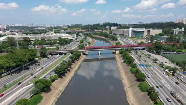 Stadtbild Von Sao Paulo Brasilien Blick Auf Den Zugverkehr Autobahnszene — Stockvideo